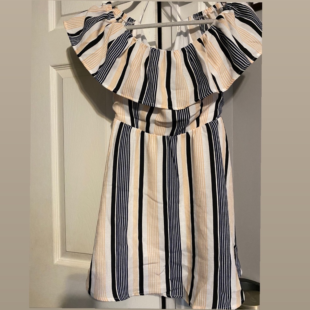 Striped Off-the-Shoulder Midi Dress